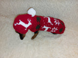 Christmas outfit for a dachshund costume sweater and hat with Christmas trees, snowflakes and deer dachshundknit