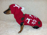 Christmas outfit for a dachshund costume sweater and hat with Christmas trees, snowflakes and deer dachshundknit