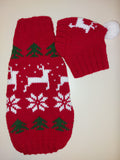 Christmas outfit for a dachshund costume sweater and hat with Christmas trees, snowflakes and deer dachshundknit