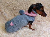 Gray sweatshirt with pink heart, dog heart sweatshirt, dachshund heart jumper dachshundknit