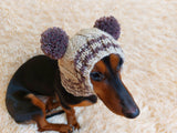 Pet snood hat winter warm wool snood hat for small dogs with two pom poms pet gift dog gift dachshundknit