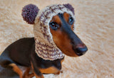Pet snood hat winter warm wool snood hat for small dogs with two pom poms pet gift dog gift dachshundknit