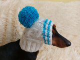 Pet clothes winter warm wool snood hat for small dogs with pompom, pet gift, dog gift dachshundknit