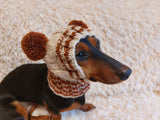 Clothes warm for pets wool hat snood with two pom poms, gift for pet dogs hat with pom poms dachshundknit