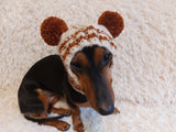 Clothes warm for pets wool hat snood with two pom poms, gift for pet dogs hat with pom poms dachshundknit
