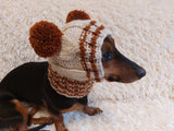 Clothes warm for pets wool hat snood with two pom poms, gift for pet dogs hat with pom poms dachshundknit