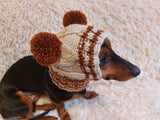Clothes warm for pets wool hat snood with two pom poms, gift for pet dogs hat with pom poms dachshundknit