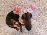 Clothes warm for pets wool hat snood with two pom poms, gift for pet dogs hat with pom poms dachshundknit