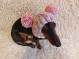 Clothes warm for pets wool hat snood with two pom poms, gift for pet dogs hat with pom poms dachshundknit