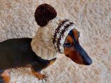 Winter hat for a dog with handmade pom-poms dachshundknit