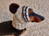 Winter hat for a dog with handmade pom-poms dachshundknit