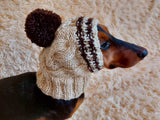 Winter hat for a dog with handmade pom-poms dachshundknit