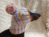 Warm winter snood hat for a dog with a pom-pom dachshundknit