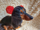 Pet snood hat winter warm wool snood hat for small dogs with two pom poms pet gift dog gift dachshundknit
