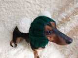 Pet snood hat winter warm wool snood hat for small dogs with two pom poms pet gift dog gift dachshundknit
