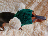 Pet snood hat winter warm wool snood hat for small dogs with two pom poms pet gift dog gift dachshundknit