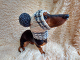 Pet snood hat winter warm wool snood hat for small dogs with two pom poms pet gift dog gift dachshundknit
