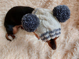 Pet snood hat winter warm wool snood hat for small dogs with two pom poms pet gift dog gift dachshundknit