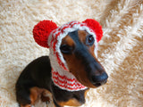 Christmas Clothes Pet Outfit Pom Pom Hat, Pet clothes winter warm wool snood hat for small dogs with pompom, pet gift, dog gift dachshundknit
