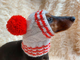 Christmas Clothes Pet Outfit Pom Pom Hat, Pet clothes winter warm wool snood hat for small dogs with pompom, pet gift, dog gift dachshundknit