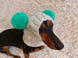 Clothing for miniature dachshund or small dog hat with two pompons dachshundknit