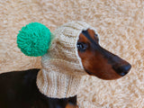 Clothing for miniature dachshund or small dog hat with two pompons dachshundknit