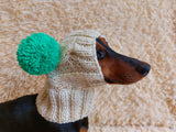 Clothing for miniature dachshund or small dog hat with two pompons dachshundknit
