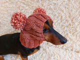 Clothing for miniature dachshund or small dog hat with two pompons dachshundknit