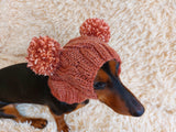 Clothing for miniature dachshund or small dog hat with two pompons dachshundknit