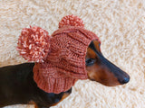 Clothing for miniature dachshund or small dog hat with two pompons dachshundknit