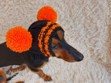 Clothing for miniature dachshund or small dog hat with two pompons dachshundknit