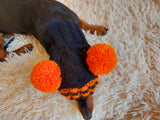 Clothing for miniature dachshund or small dog hat with two pompons dachshundknit