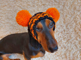 Clothing for miniature dachshund or small dog hat with two pompons dachshundknit