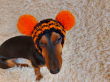 Clothing for miniature dachshund or small dog hat with two pompons dachshundknit