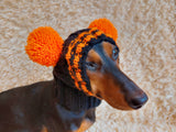 Clothing for miniature dachshund or small dog hat with two pompons dachshundknit