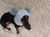 White Pet Hat With Colorful Pom Poms Dog Dachshund Warm Clothes Outfit Pom Pom Hat dachshundknit