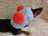 White Pet Hat With Colorful Pom Poms Dog Dachshund Warm Clothes Outfit Pom Pom Hat dachshundknit
