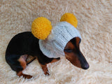 White Pet Hat With Colorful Pom Poms Dog Dachshund Warm Clothes Outfit Pom Pom Hat dachshundknit