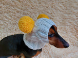 White Pet Hat With Colorful Pom Poms Dog Dachshund Warm Clothes Outfit Pom Pom Hat dachshundknit