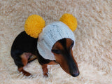White Pet Hat With Colorful Pom Poms Dog Dachshund Warm Clothes Outfit Pom Pom Hat dachshundknit