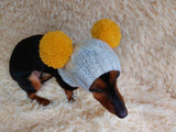 White Pet Hat With Colorful Pom Poms Dog Dachshund Warm Clothes Outfit Pom Pom Hat dachshundknit