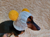 White Pet Hat With Colorful Pom Poms Dog Dachshund Warm Clothes Outfit Pom Pom Hat dachshundknit