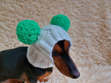 White Pet Hat With Colorful Pom Poms Dog Dachshund Warm Clothes Outfit Pom Pom Hat dachshundknit