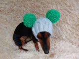 White Pet Hat With Colorful Pom Poms Dog Dachshund Warm Clothes Outfit Pom Pom Hat dachshundknit