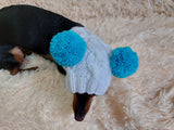 White Pet Hat With Colorful Pom Poms Dog Dachshund Warm Clothes Outfit Pom Pom Hat dachshundknit
