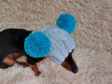 White Pet Hat With Colorful Pom Poms Dog Dachshund Warm Clothes Outfit Pom Pom Hat dachshundknit