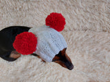Warm hat for pets with pom-poms, Hat for mini dachshund with two pompons dachshundknit