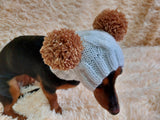 Warm hat for pets with pom-poms, Hat for mini dachshund with two pompons dachshundknit