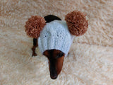 Warm hat for pets with pom-poms, Hat for mini dachshund with two pompons dachshundknit