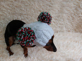 Warm hat for pets with pom-poms, Hat for mini dachshund with two pompons dachshundknit